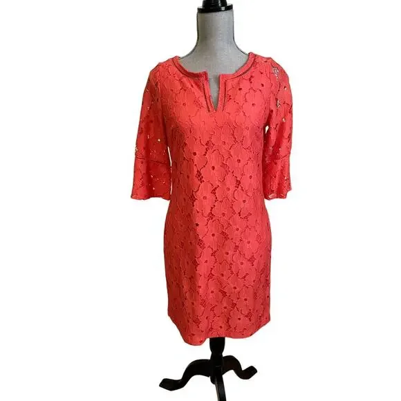 Jessica Howard Lace Coral Shift Dress A-line Women's Size 8P - Picture 10 of 11